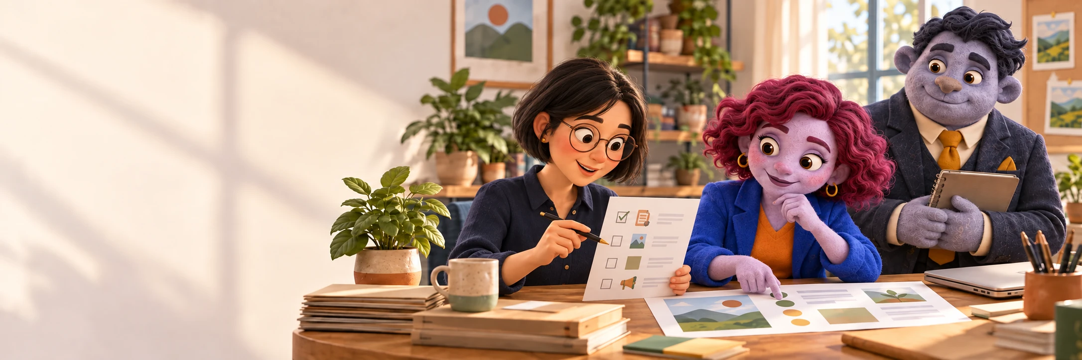Élodie adapte les consignes de Maya avec Hugo, à partir du dossier de brochure.