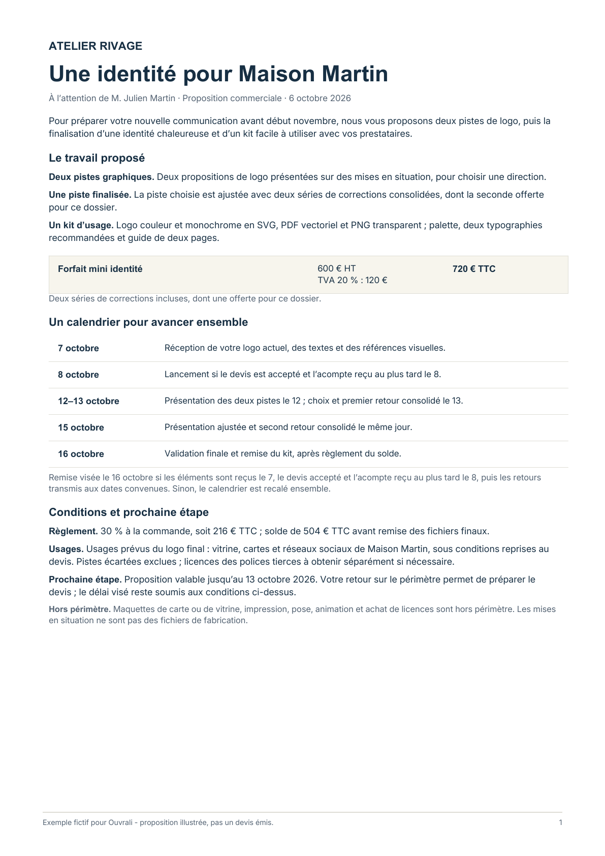 Aperçu du document fictif destiné à M. Martin : La proposition commerciale V2.