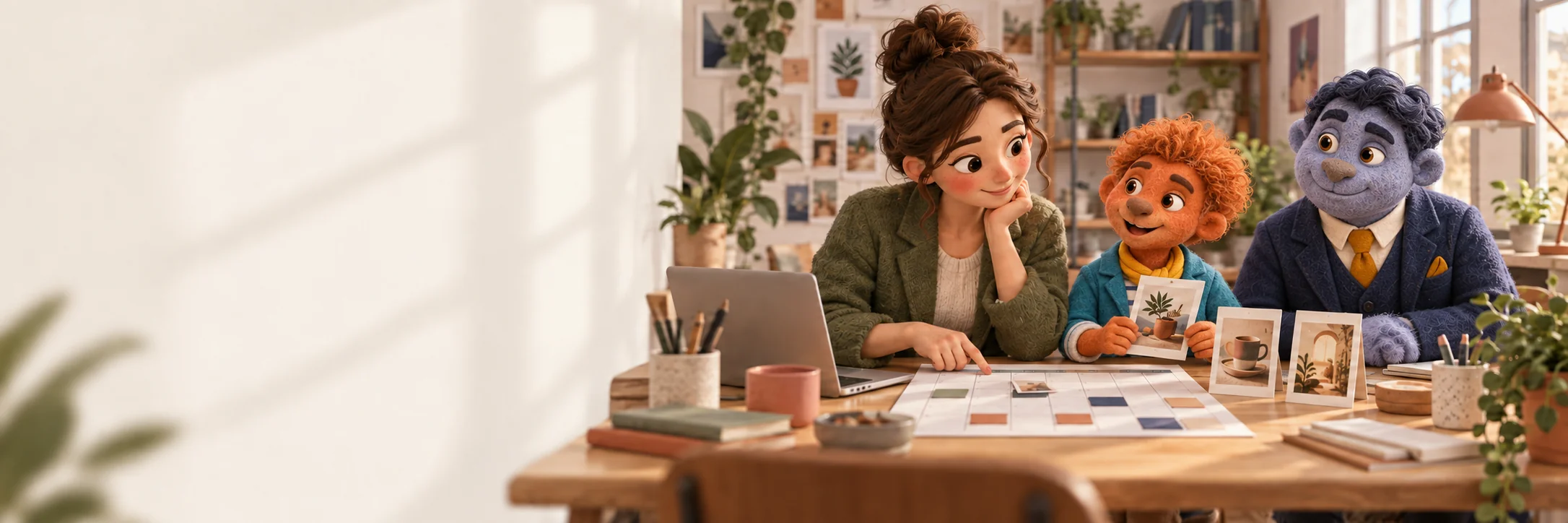 Camille prépare son calendrier avec Hugo et Léo.